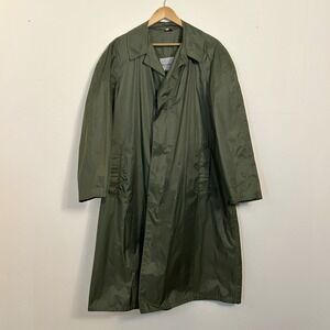 Blauer Nylolite Raincoat Mens 42R Olive Green Vintage Nylon Trench Coat
